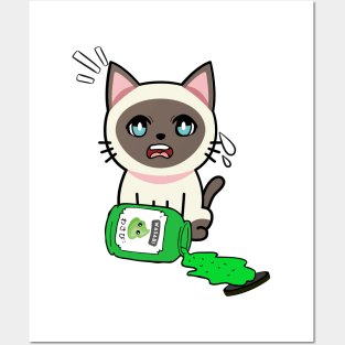 Cute Siamese cat Spills a jar of wasabi sauce Posters and Art